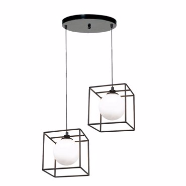 InLight Κρεμαστό δίφωτο φωτιστικό σε μαύρη απόχρωση και λευκή οπαλίνα 2XG9 (4020-2-BL)