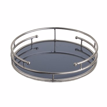 INART Μεταλλικός Διακοσμητικός Δίσκος Ασημί με Καθρέπτη Δ35Χ7 (Μέγεθος: Medium)