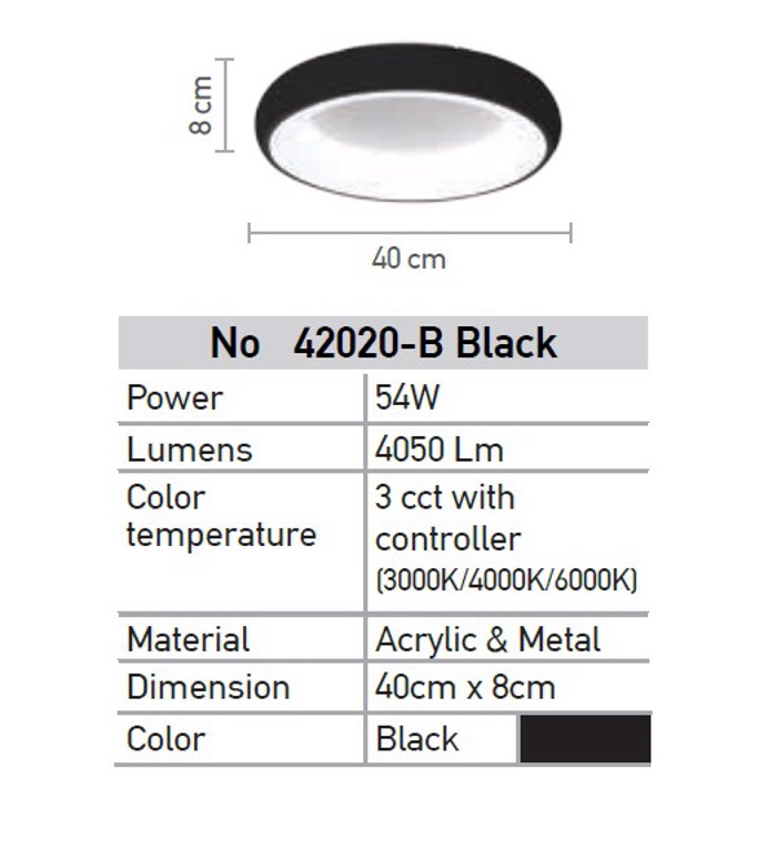 INLIGHT PLAFONIERA LED ME CONTROLLER RuThMISIS ENTASIS/ThERMOKRASIAS 4050Lm F40cm 42020-B-BLACK