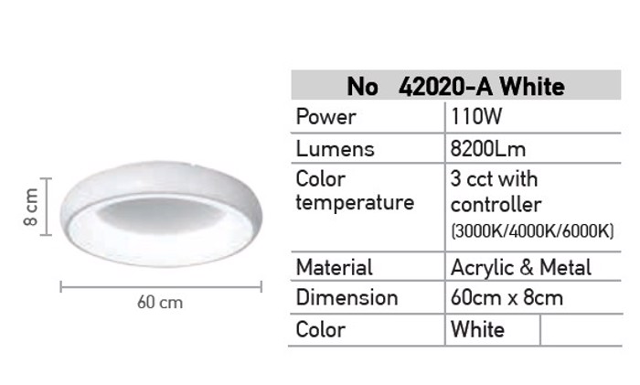 Inlight Plafoniera Led me Controller Ruthmisis Entasis/Thermokrasias 8200Lm F60cm 42020-A-White
