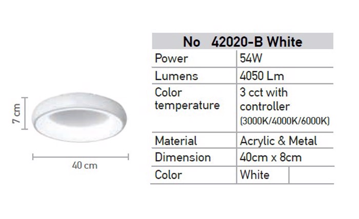 INLIGHT PLAFONIERA LED ME CONTROLLER RuThMISIS ENTASIS/ThERMOKRASIAS 4050Lm F40cm 42020-B-WHITE