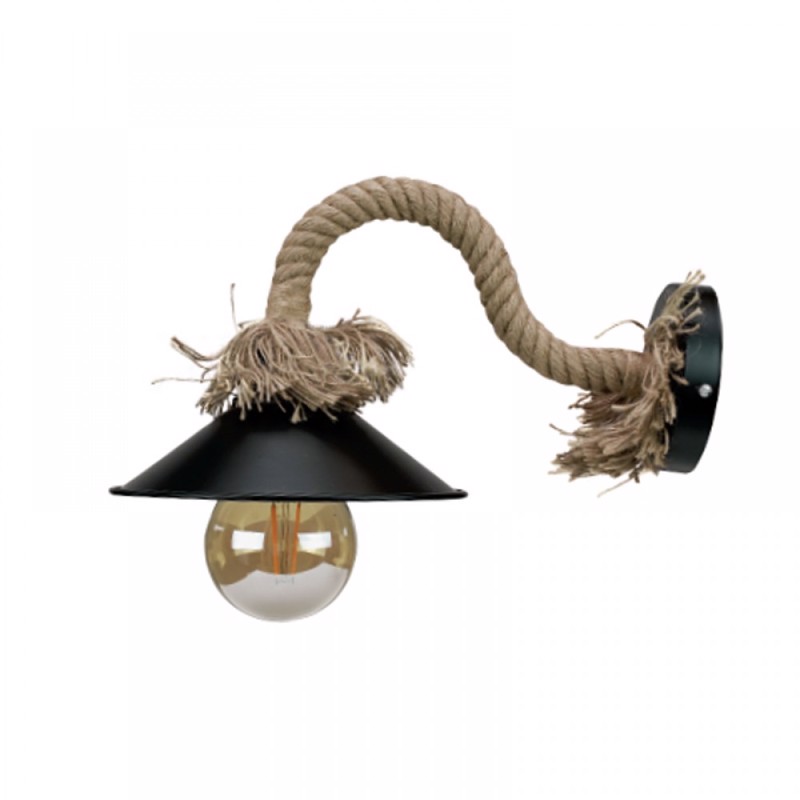 inLight - ΣΗΜΑΝΤΙΚΟ: Σε περίπτωση διαφοράς τιμής από το κατάστημα ισχύει παντα και μόνο η τιμή του καταστήματος Inlight Απλίκα Τοίχου Σχοινί Μεταλλική Μαύρη E27 35X20X