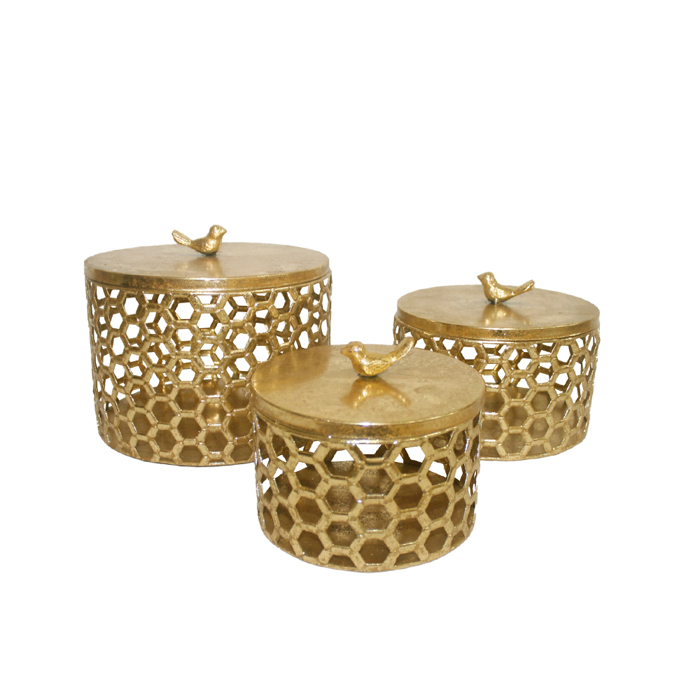 InTheBox - Maison HIVE Set ton 3 Koutia Apothikefsis Metallika Xrusa 25x25x21cm 024143