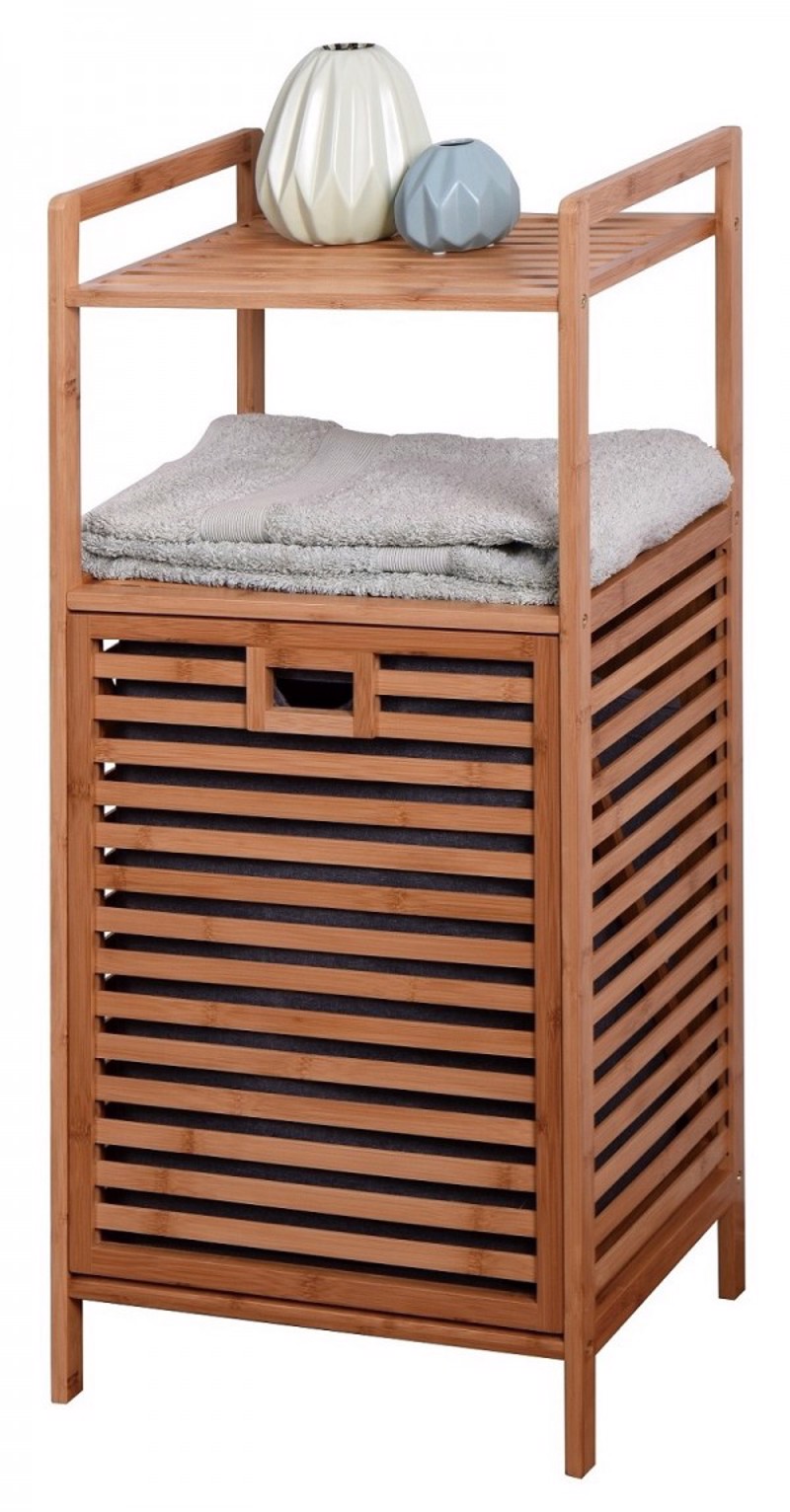 Max Home Ξύλινη Ραφιέρα με Καλάθι Απλύτων Μπαμπού Natur