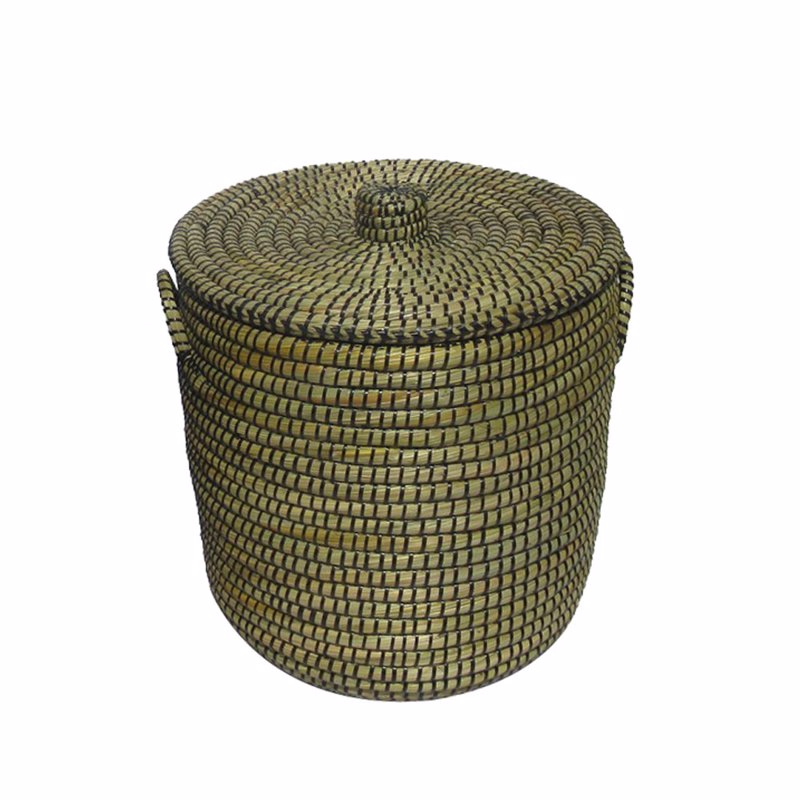 Liberta-Maison Africa Καλάθι με Καπάκι 45x45x50cm Kansgrass Φυσικό Μαύρο PVC 011802