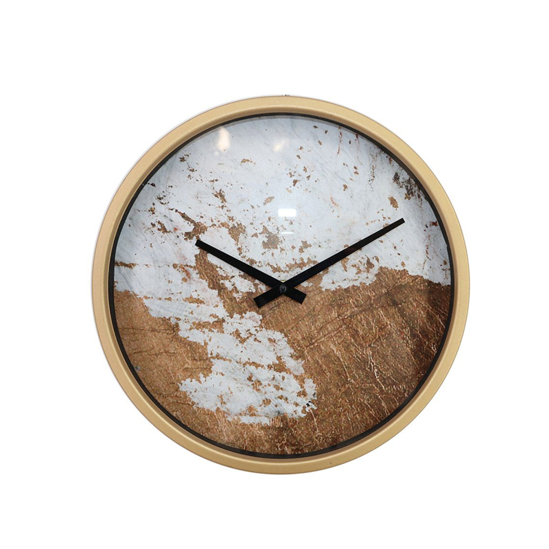 Liberta - Maison ANZIANO Ρολόι Τοίχου Μεταλλικό Χρυσό/Λευκό/Καφέ με Γυαλί Φ30x6cm 016744