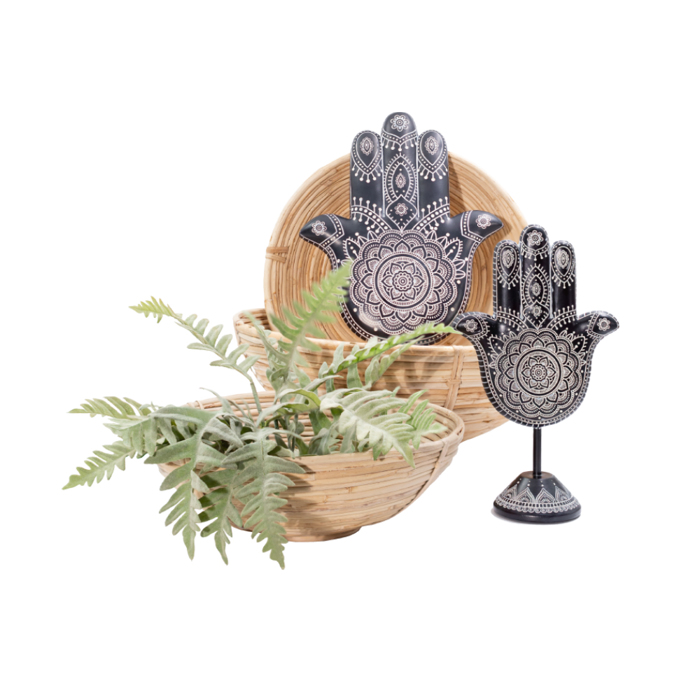 Liberta - Maison HAMSA DECO TOIXOu Diakosmitiko Resin Mavro/Lefko 25x3x30cm 019682