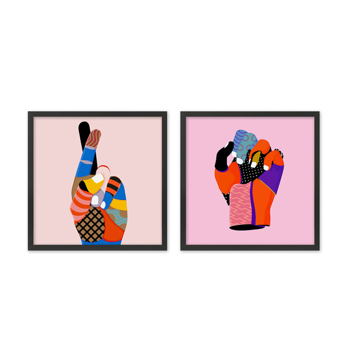 Liberta - Maison JACINTO Set ton 2 Pinakas apo Xarti kai MDF Poluxromo me Mavri Korniza 50x50x2cm 022046