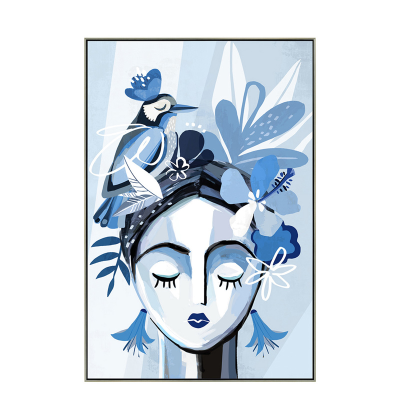 Liberta - Maison AMARI Πίνακας Καμβάς Λευκός/Μπλε με Ξύλινη Κορνίζα Ασημί 63x5x93cm 022082