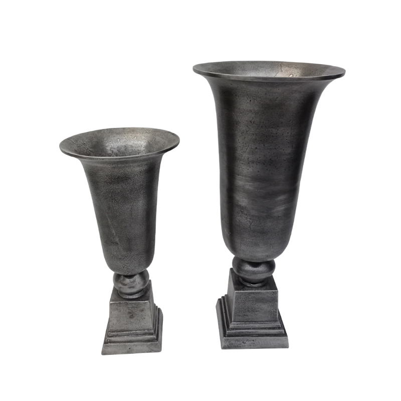 Liberta - Maison DEVI Σετ των 2 Βάζο Αλουμινίου Ασημί Αντικέ 24x24x50cm 022163