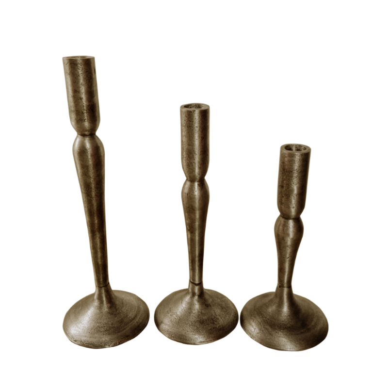 Liberta-Maison Demek Κηροπήγιο Set 3τμχ 10x10x31cm Αλουμίνιο Χρυσό Αντικέ 022245