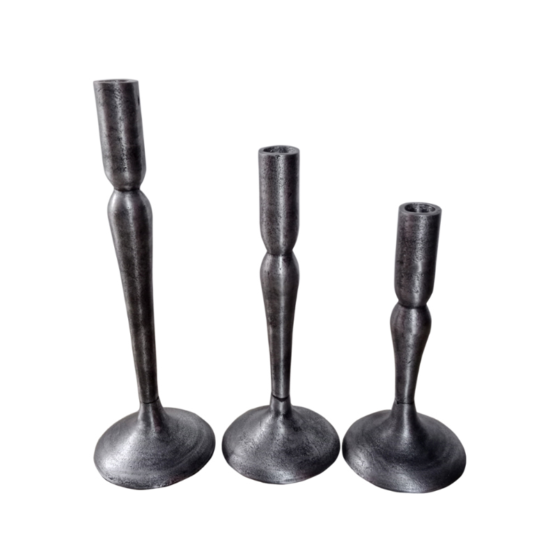 Liberta-Maison Demek Κηροπήγιο Set 3τμχ 10x10x31cm Αλουμίνιο Ασημί Αντικέ 022249