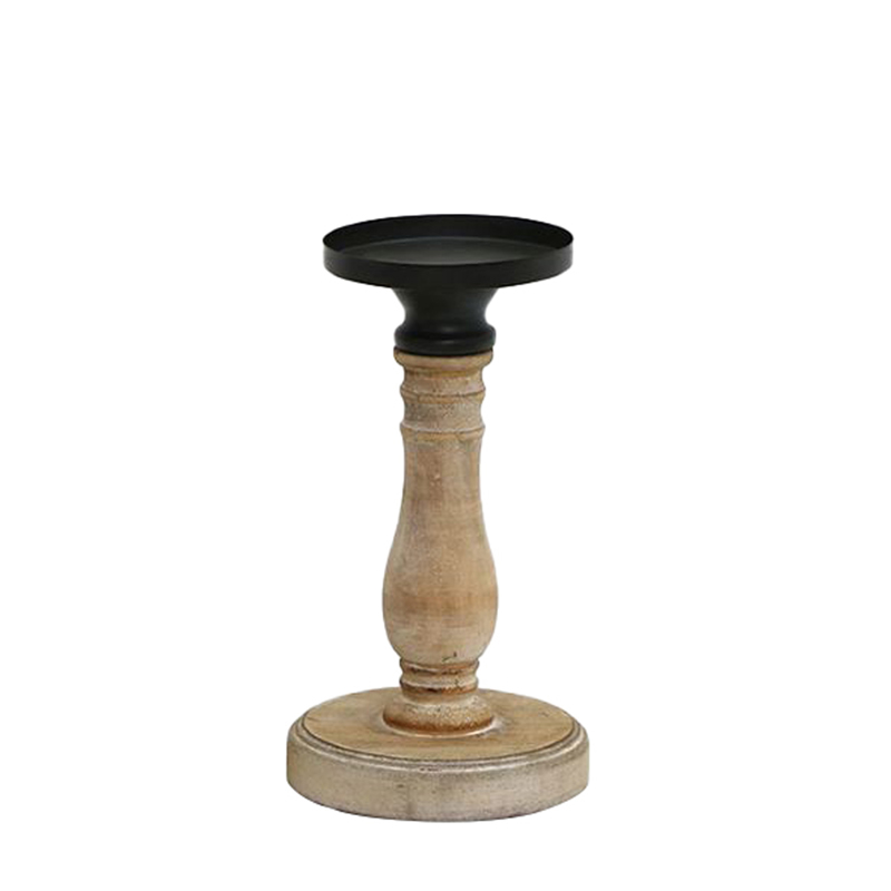 Liberta-Maison Jupiter Κηροπήγιο 13x13x24cm Ξύλο Φυσικό Μαύρο Μέταλλο 023455