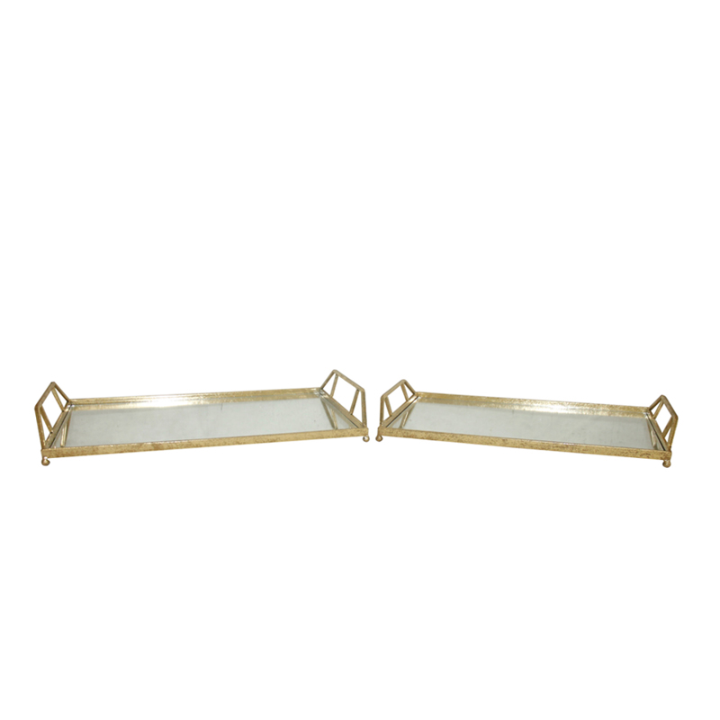 Liberta-Maison Ray Δίσκος Με Λαβές Set 2τμχ 53x30x8cm Μέταλλο Χρυσό Καθρεπτης 024136