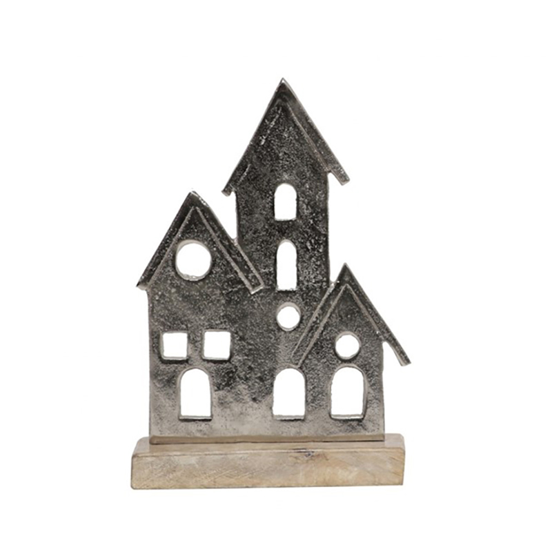 Liberta-Maison Aldea Διακοσμητικό Σπίτι 18x6x28cm Αλουμίνιο Ασημί Φυσικό Ξύλο 026723