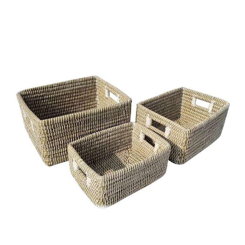 Liberta-Maison Nile Καλάθι Set 3Τμχ 45x35x30cm Kansgrass Φυσικό Λευκό PVC 027406