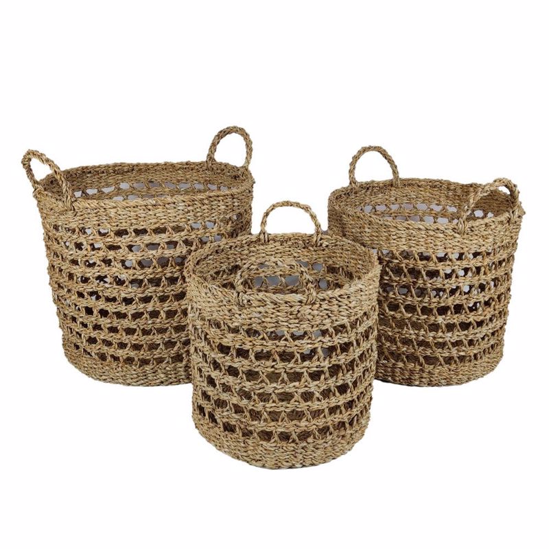 Liberta-Maison Almar Καλάθι Χερούλι Set 3Τμχ 40x40x35cm Seagrass Φυσικό 028660