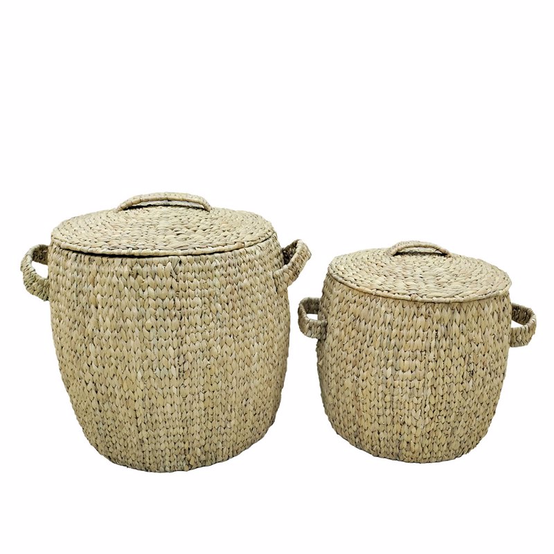Liberta-Maison Malia Καλάθι με Καπάκι Set 2Τμχ 45x45x50cm Υακινθος Φυσικό Σίδερο 028674