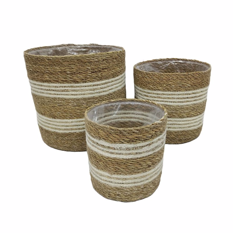 Liberta-Maison Ydra Καλαθι Set 3τμχ 28x28x28cm Seagrass Φυσικό Λευκό Γιούτα 028678