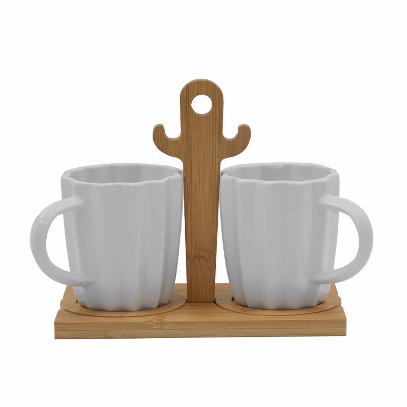 Liberta-Maison Cactus Κούπα Espresso 20x12x17cm Πορσελάνη Λευκό Φυσικό Bamboo 029999
