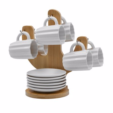 Liberta-Maison Cactus Κούπα Espresso Set 6τμχ 17x12x22cm Πορσελάνη Λευκό Φυσικό Bamboo 030000