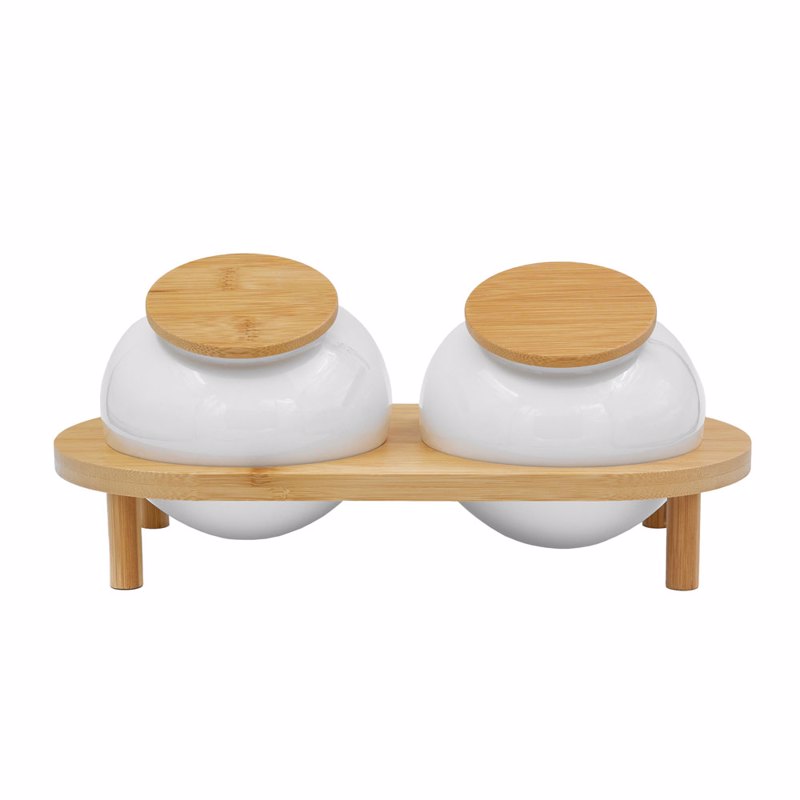 Liberta-Maison Curve Δοχειο Αποθήκευσης Με Καπάκι Set 2τμχ 33x16x13cm Πορσελάνη Λευκό Φυσικό Bamboo 030006