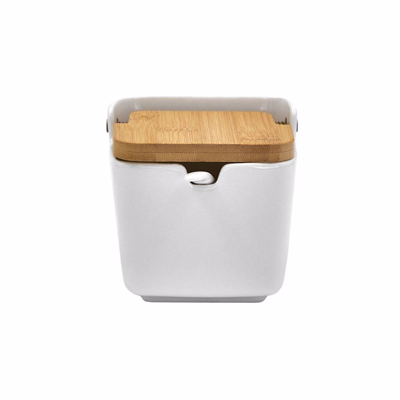 Liberta-Maison CURVE Δοχείο Αποθήκευσης Με Καπάκι 10x10x9cm Πορσελάνη Λευκό Φυσικό Bamboo 030007