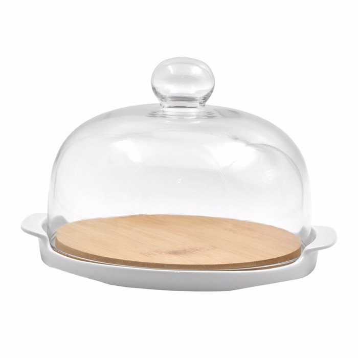 Liberta-Maison CURVE Koup Me Kapaki 25x22x14cm Porselani Lefko Fusiko Bamboo 030012