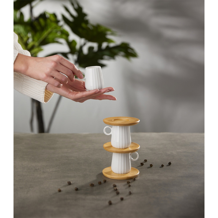 Liberta-Maison Ripple Koupa Espresso Set 6TMX 26x23x6cm Porselani Lefko Fusiko Bamboo 030013