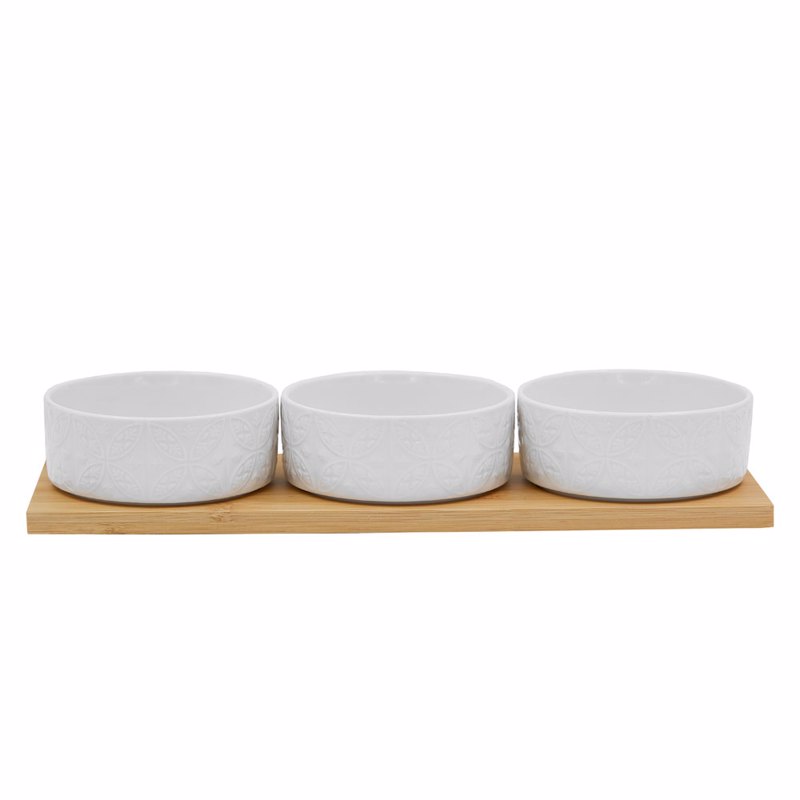 Liberta-Maison Fleurs Μπωλ Set 3ΤΜΧ 29x10x5cm Πορσελάνη Λευκό Φυσικό Bamboo 030020