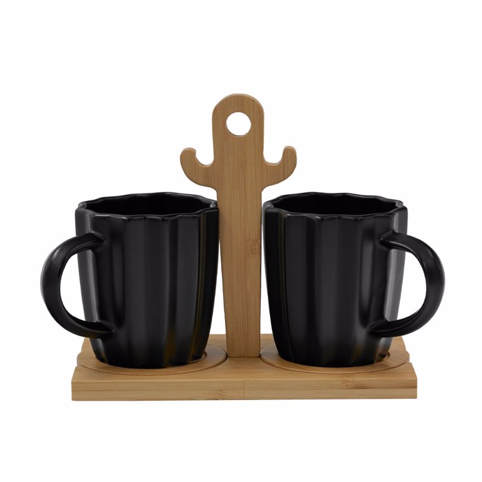 Liberta-Maison Cactus Koupa Espresso 20x12x17cm Porselani Mavro Fusiko Bamboo 030022