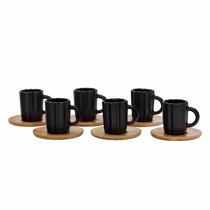 Liberta-Maison Cactus Koupa Espresso Set 6TMX 27x22x6cm Porselani Mavro Fusiko Bamboo 030024