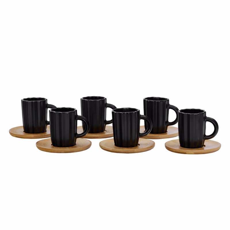 Liberta-Maison Cactus Κούπα Espresso Set 6ΤΜΧ 27x22x6cm Πορσελάνη Μαύρο Φυσικό Bamboo 030024