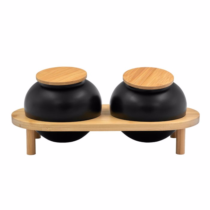 Liberta-Maison Curve Doxeio Apothikefsis Me Kapaki Set 2tmx 33x16x13cm Porselani Mavro Fusiko Bamboo 030027