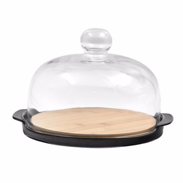 Liberta-Maison Curve Κουπ Με Καπάκι 25x22x14cm Πορσελάνη Μαύρο Φυσικό Bamboo 030028