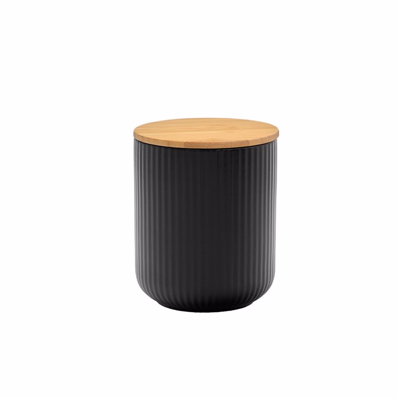 Liberta-Maison Ripple Δοχείο Αποθήκευσης Με Καπάκι 10x10x12cm Πορσελάνη Μαύρο Φυσικό Bamboo 030035