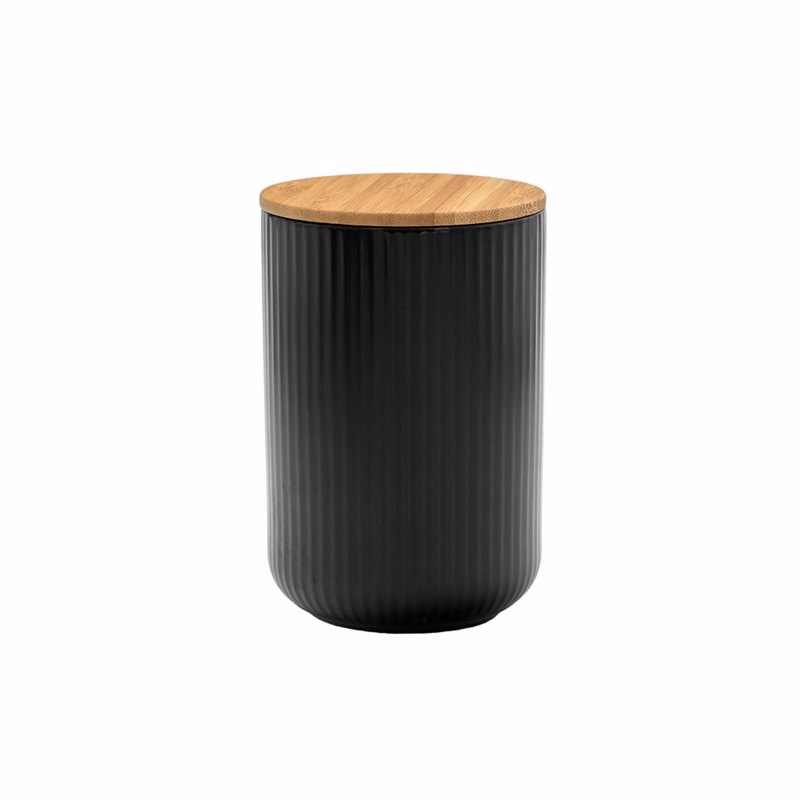Liberta-Maison Ripple Δοχείο Αποθήκευσης Με Καπάκι 10x10x15cm Πορσελάνη Μαύρο Φυσικό Bamboo 030036