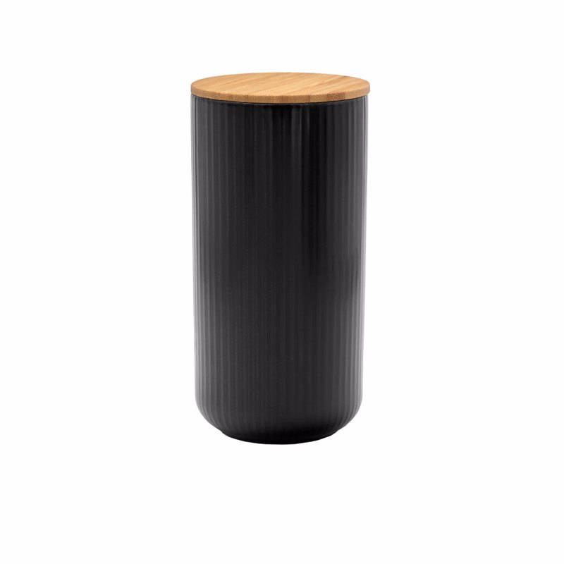 Liberta-Maison Ripple Δοχείο Αποθήκευσης Με Καπάκι 10x10x20cm Πορσελάνη Μαύρο Φυσικό Bamboo 030037