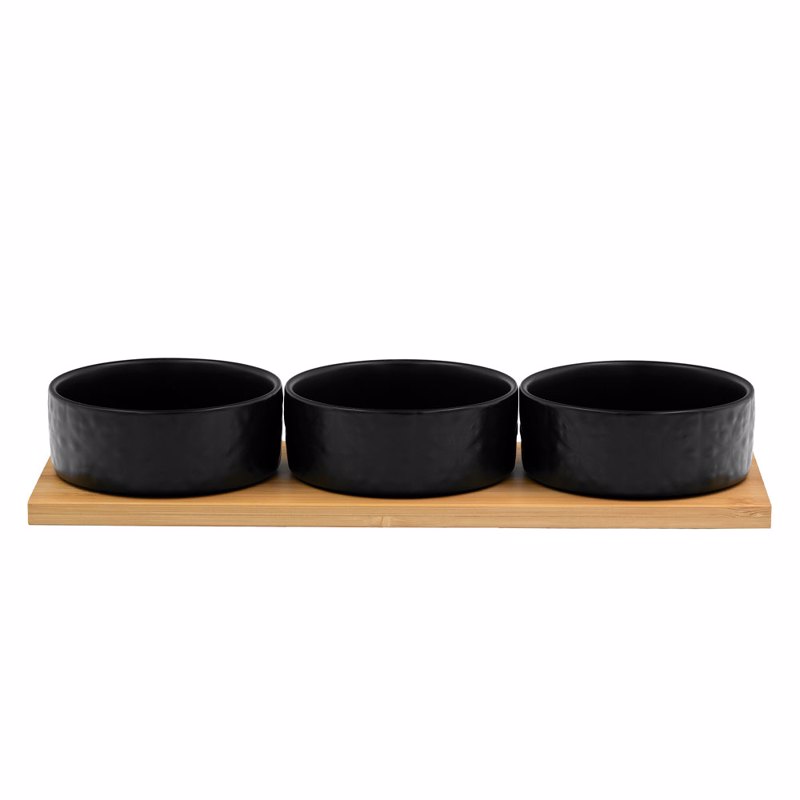 Liberta-Maison Fleurs Μπωλ Set 3ΤΜΧ 29x10x5cm Πορσελάνη Μαύρο Φυσικό Bamboo 030039