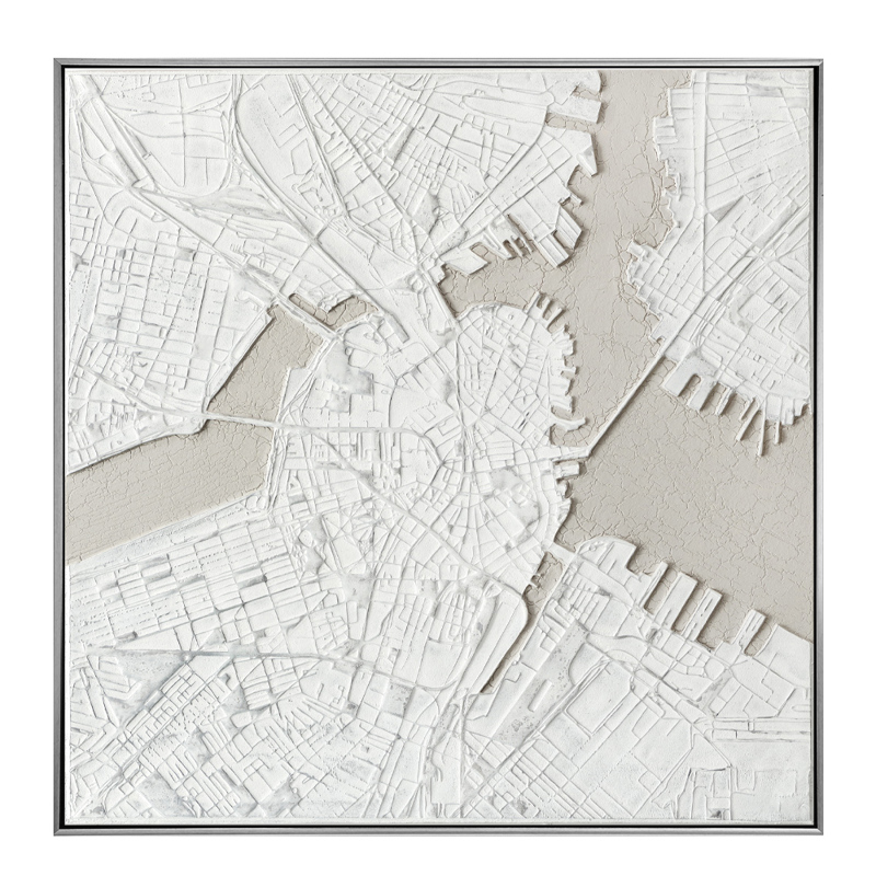 Liberta-Maison Map Πίνακας Διακόσμησης 100x100x5cm Καμβάς Λευκό Μπεζ Ξύλο Ασημί 030512