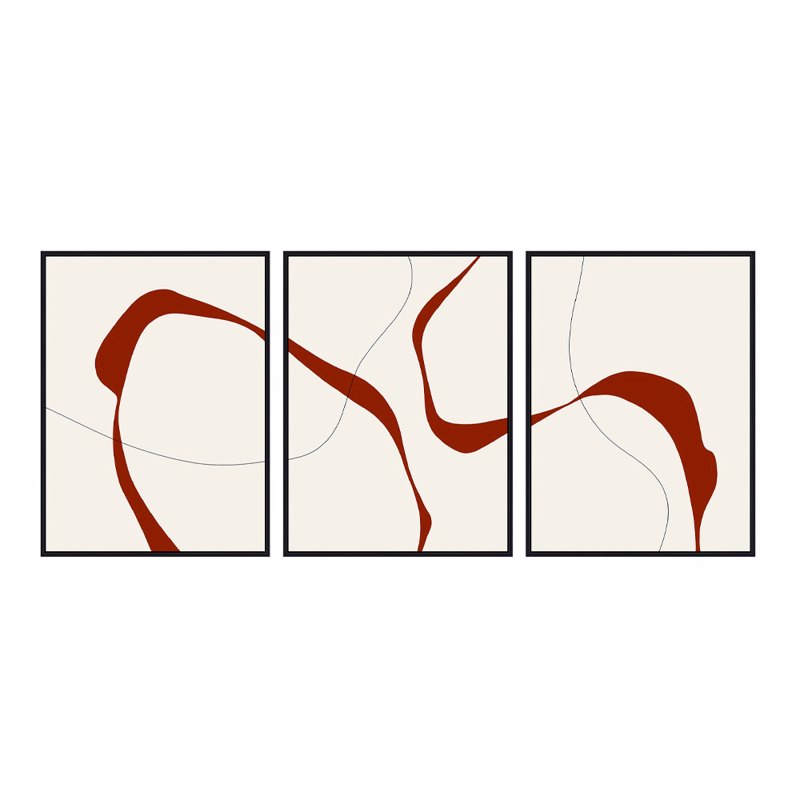 Liberta-Maison Renewal Πίνακας Set 3τμχ 80x180x4cm Καμβάς Λευκό Μπορντό MDF Μαύρο 031438