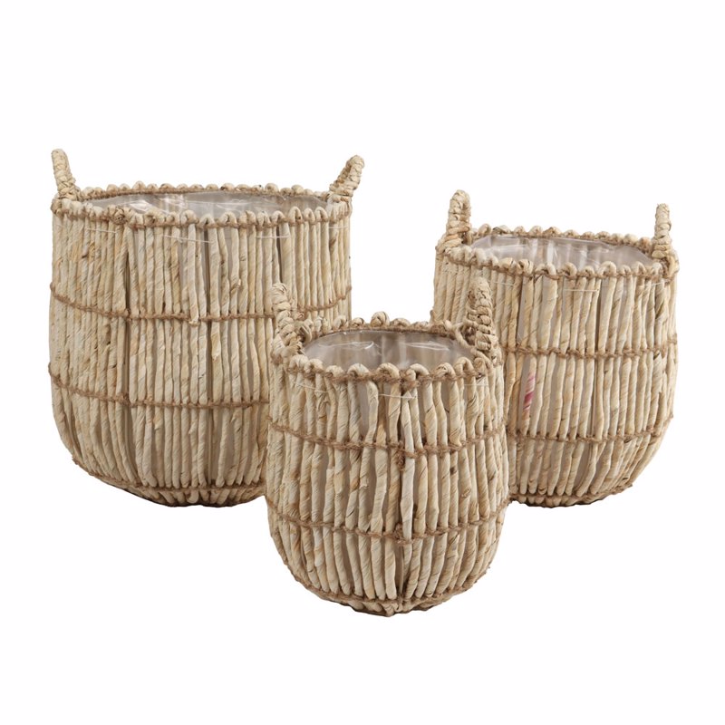 Liberta-Maison Theros Καλάθι Set 3Τμχ 30x30x32cm Φύλλα Καλαμποκιού Φυσικό 031532