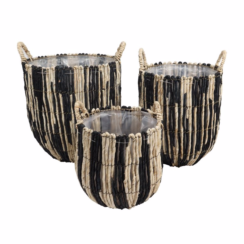 Liberta-Maison Theros Καλάθι Set 3Τμχ 38x38x40cm Φύλλα Καλαμποκιού Φυσικό Μαύρο 031536