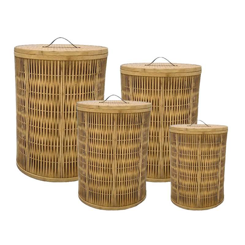 Liberta-Maison Ribbons Καλάθι με Καπάκι Set 4τμχ 47x47x62cm Ξύλο Ελατου Φυσικό Δέρμα 032040