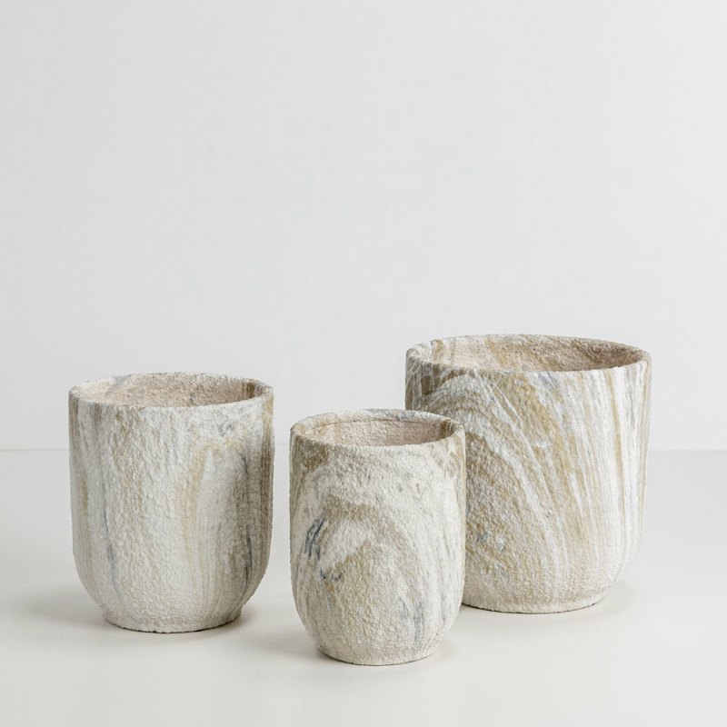 Liberta - Maison PEDRA Σετ των 3 Γλάστρα Κεραμική Μπεζ/Λευκή Φ30x31cm 032446
