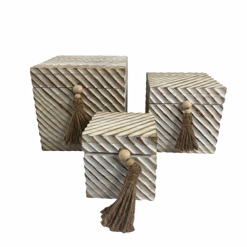 Liberta-Maison Sengo Κουτί Αποθήκευσης Σετ 3τμχ 22x22x20cm Ξύλο Φυσικό Λευκό 032572