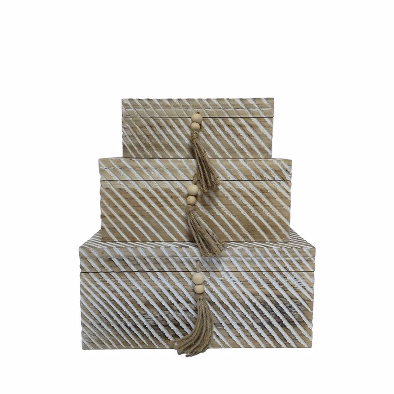 Liberta-Maison Sengo Κουτί Αποθήκευσης Σετ 3τμχ 38x25x17cm Ξύλο Φυσικό Λευκό 032576