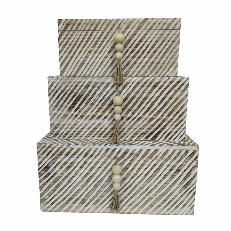 Liberta-Maison Sengo Κουτί Αποθήκευσης Set 3τμχ 64x44x30cm Ξύλο Φυσικό Λευκό 032580