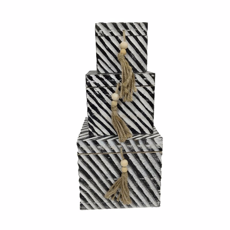 Liberta-Maison Ronan Κουτί Αποθήκευσης Σετ 3τμχ 22x22x20cm Ξύλο Καφέ Μπεζ 032588