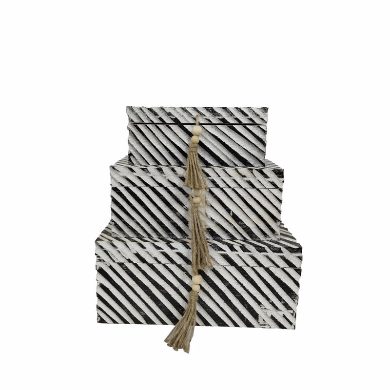 Liberta-Maison Ronan Κουτί Αποθήκευσης Σετ 3τμχ 38x25x17cm Ξύλο Μαύρο Άσπρο 032592